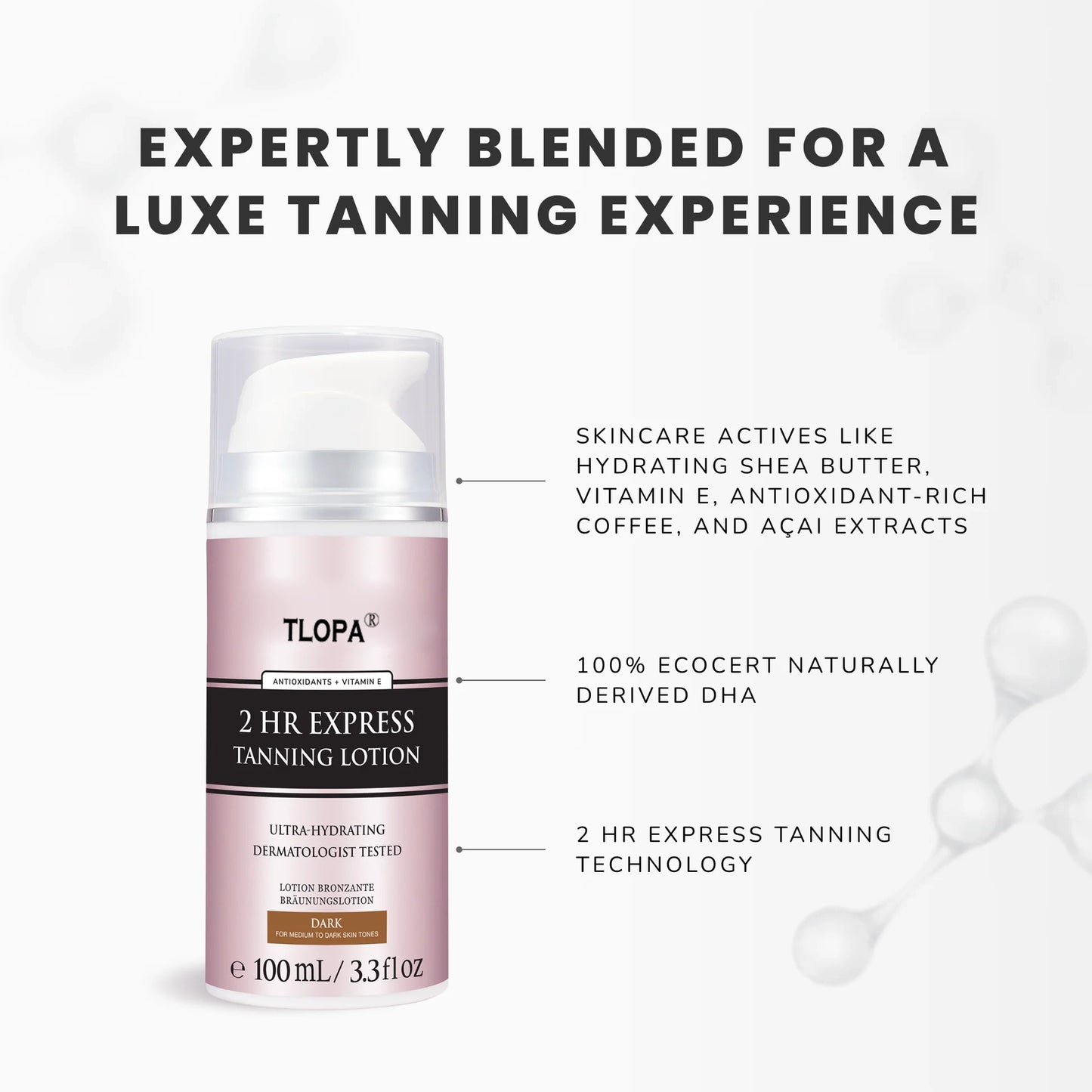TLOPA®2 Hour Self Tanner, Rapid Tanning Lotion, Fast Acting Bronzer for Natural Glow, Hydrating & Streak-Free Tan