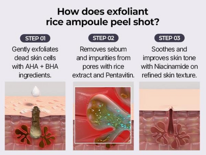 TLOPA® Peel Shot Glow Rice Ampoule Set Brightening Exfoliating Moisturizing Serum - Suitable for all skin types