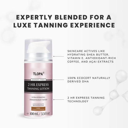 TLOPA®2 Hour Self Tanner, Rapid Tanning Lotion, Fast Acting Bronzer for Natural Glow, Hydrating & Streak-Free Tan