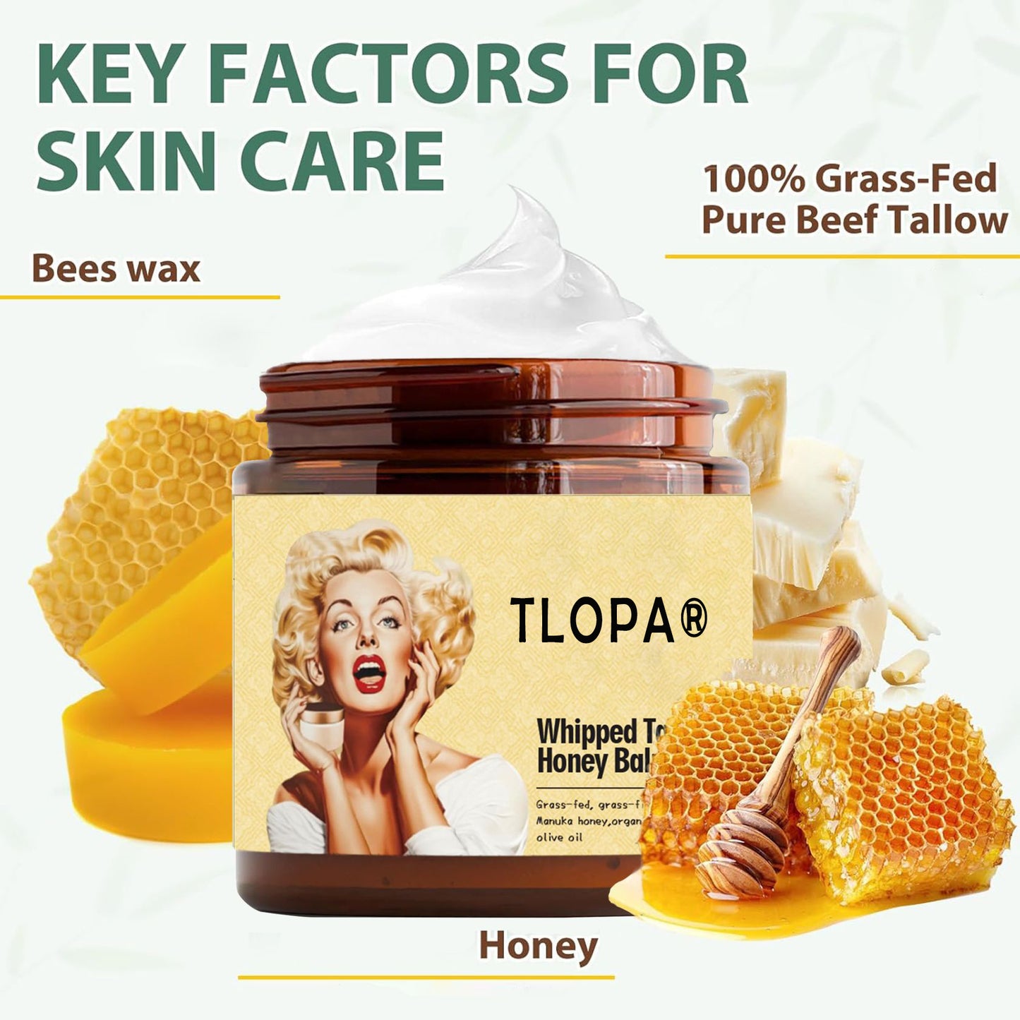 TLOPA®Natural facial cream - tallow cream and Manuka honey, removes acne, removes wrinkles, anti-oxidation!