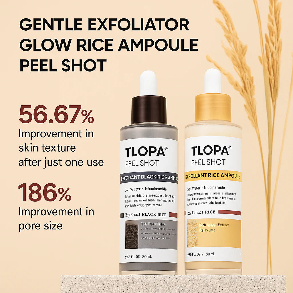 TLOPA® Peel Shot Glow Rice Ampoule Set Brightening Exfoliating Moisturizing Serum - Suitable for all skin types